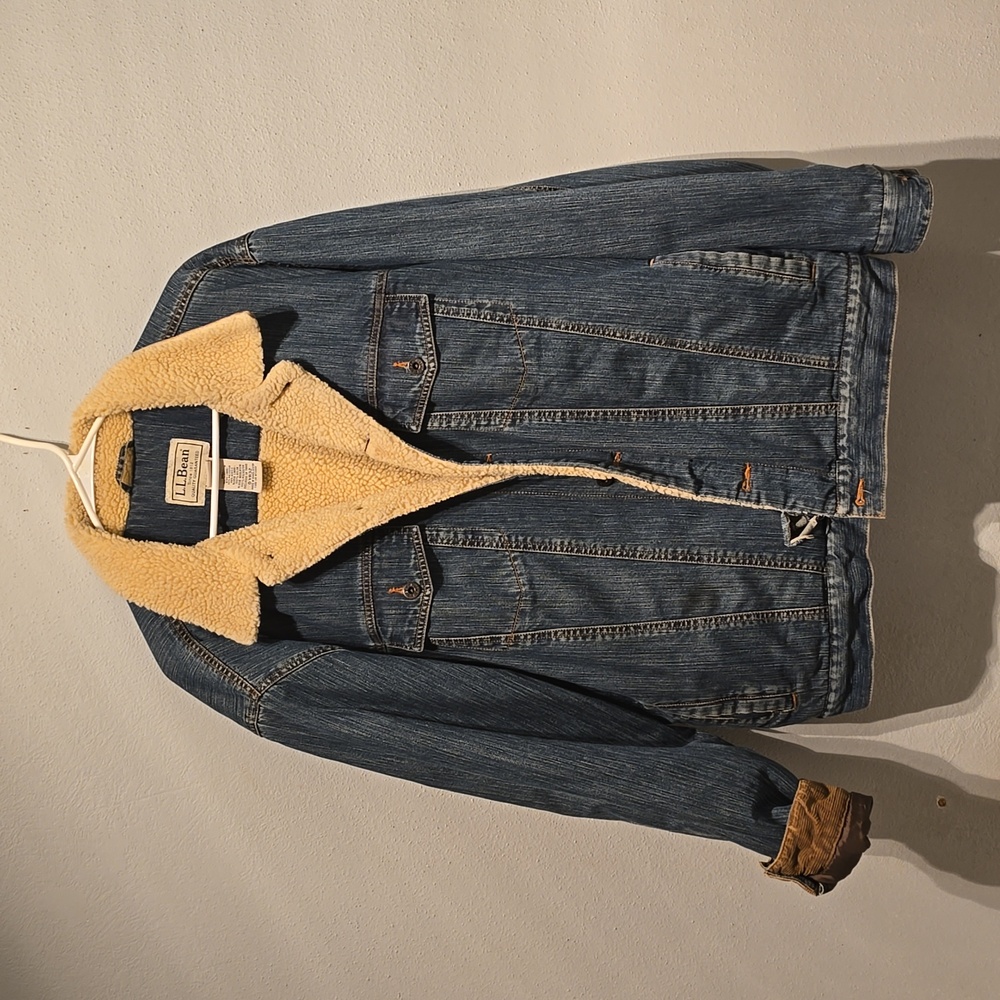 Ll bean vintage 90’s sherpa denim jacket XL tall